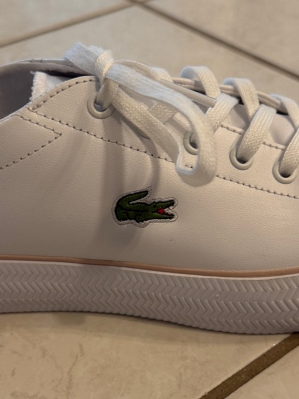 Lacoste White Leather Sneaker with Green Croc and Pink Sole Accent